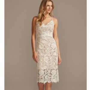 Davids Bridal Crochet Lace overlay Midi Dress